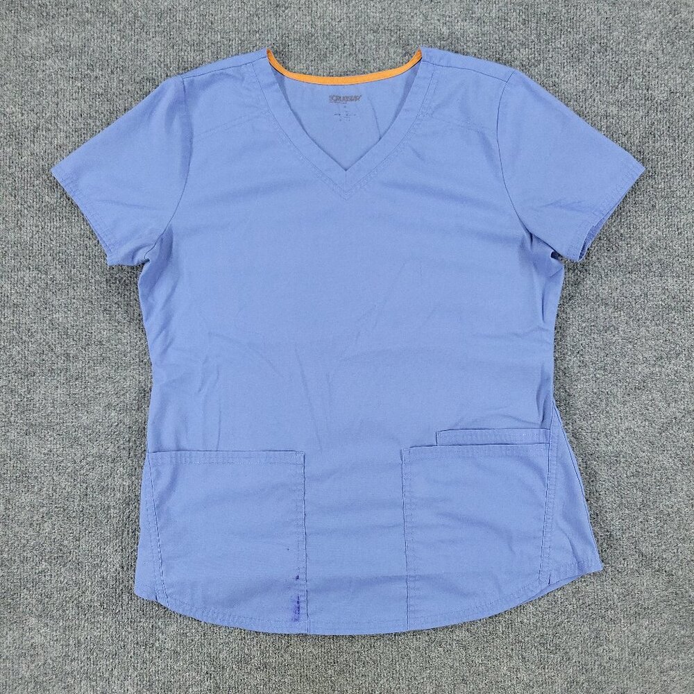 Scrubstar Scrub Top Shirt Women's Small Blue V-Neck Short Sleeve Pocket Uniform